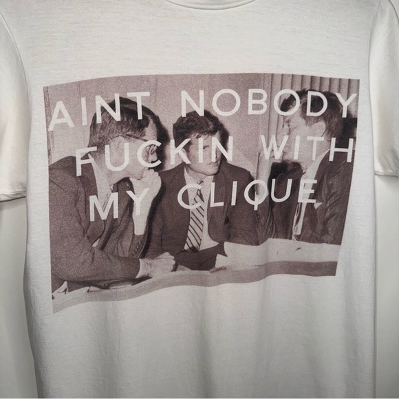AIN’T NOBODY F WITH MY CLIQUE GRAPHIC TEE SHIRT RAD SMALL WHITE GREY - Picture 4 of 4